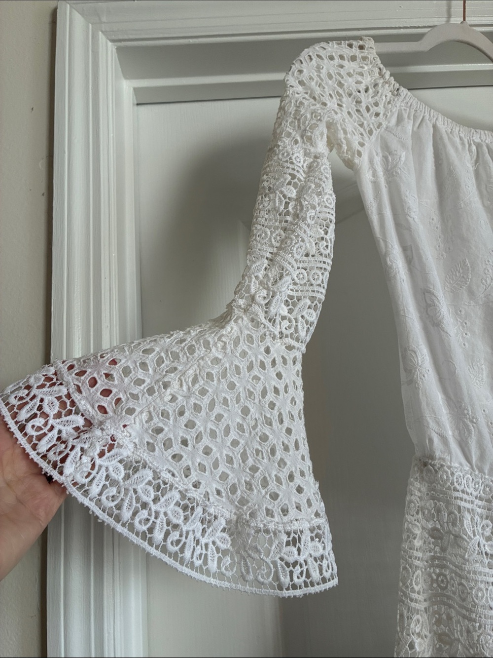 Festival Open Embroidery Boho Eyelet Bell Sleeve Dress - Picture 4 of 8